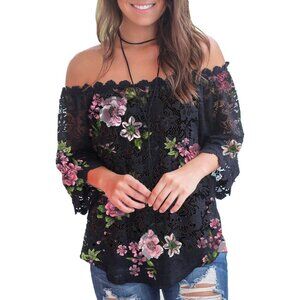 Women's Lace Off Shoulder Tops Casual Loose Blouse Shirt